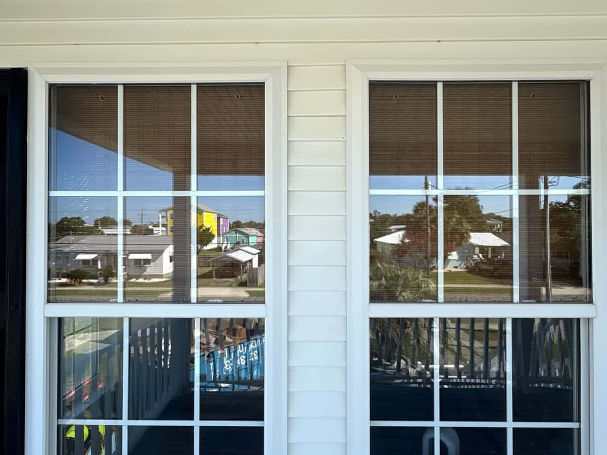 Sparkling clean exterior windows and siding after professional exterior cleaning in Wilmington, NC